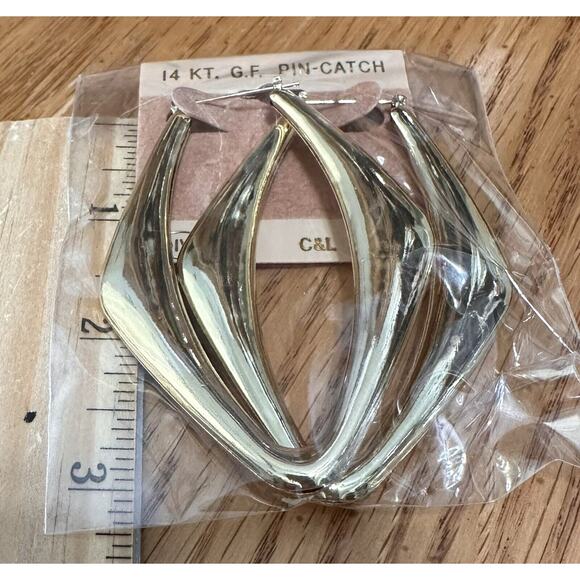 C & L Retro 14K Gold-Filled 3" Oval Kite Hoops Pin-Catch Light Diva Vintage NEW - Picture 5 of 5